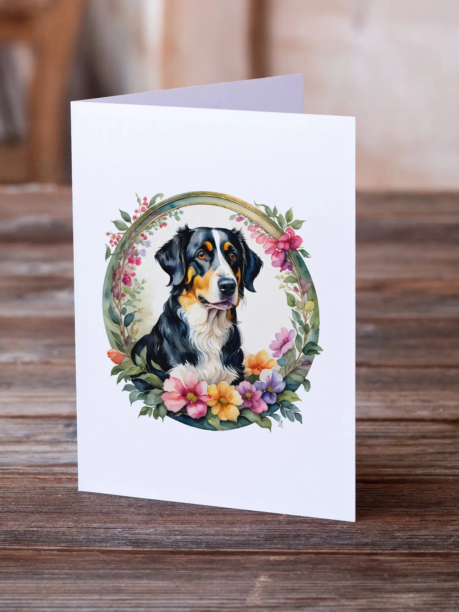 Appenzeller Sennenhund and Flowers Greeting Cards Pack of 8